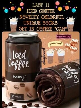 🆕️LAST 1🎉ICED COFFEE NOVELTY COLORFUL UNIQUE SOCKS/ 1 SET IN COFFEE "CAN"